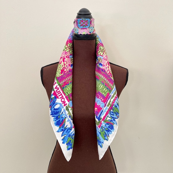New Louis Vuitton Scarf Monogram Paradise Barbie Blue Green Pink Silk Sc… - Picture 16 of 16